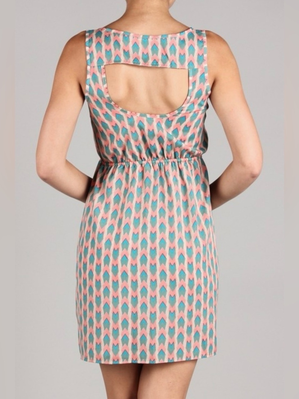 Maitai Teal & Pink Chevron Tank Dress with Back Cutout - Size Small